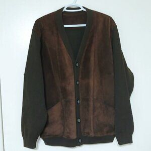 Retro 80s Italian Suede & Wool Knit Jacket, Size L, Made in Italy